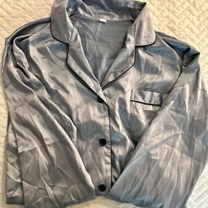 Silky Light Blue Pajama Shirt with Buttons and Pocket